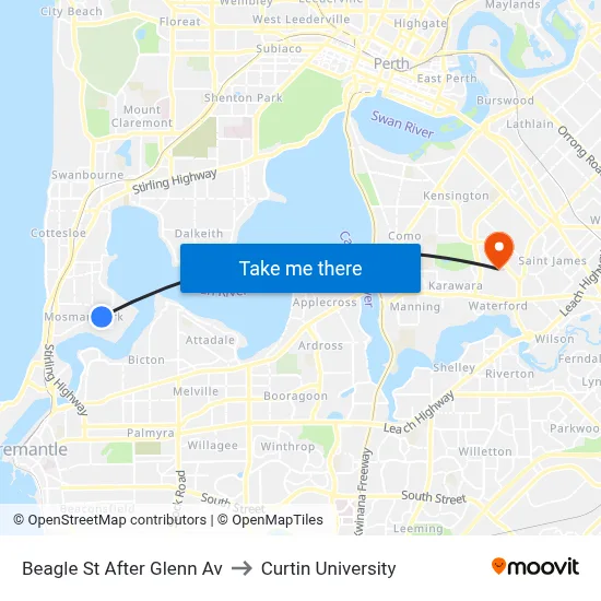 Beagle St After Glenn Av to Curtin University map