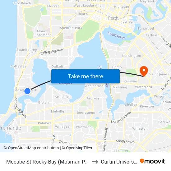 Mccabe St Rocky Bay (Mosman Park) to Curtin University map