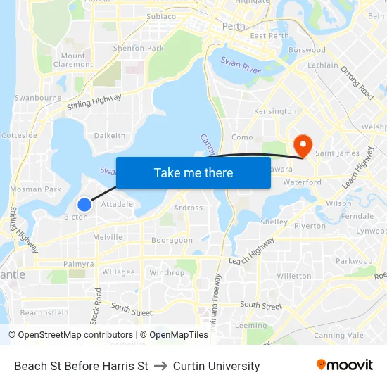 Beach St Before Harris St to Curtin University map