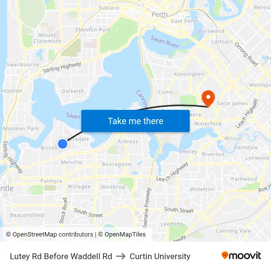 Lutey Rd Before Waddell Rd to Curtin University map