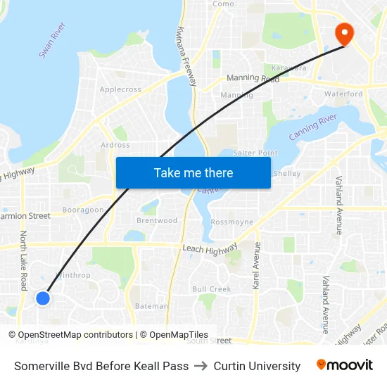 Somerville Bvd Before Keall Pass to Curtin University map