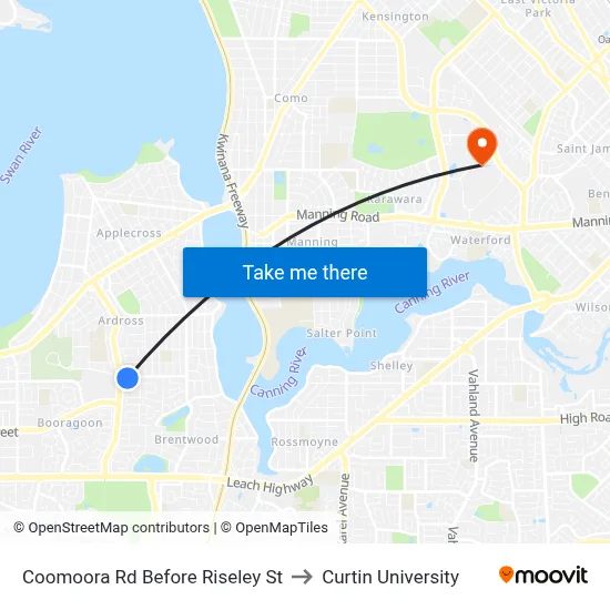 Coomoora Rd Before Riseley St to Curtin University map