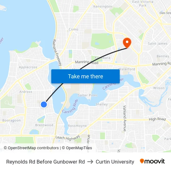 Reynolds Rd Before Gunbower Rd to Curtin University map