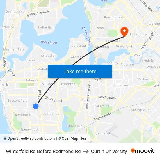 Winterfold Rd Before Redmond Rd to Curtin University map