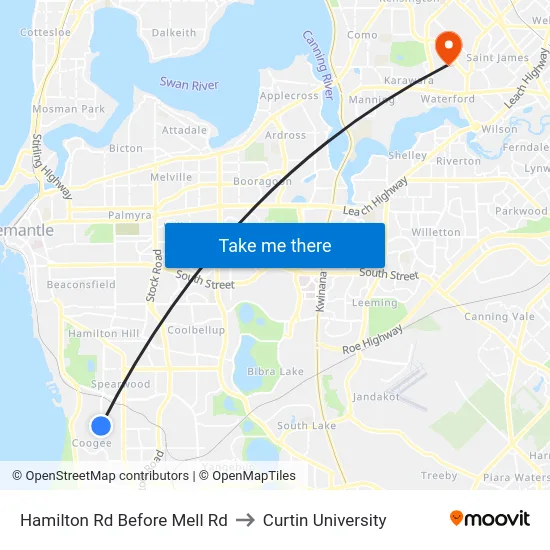 Hamilton Rd Before Mell Rd to Curtin University map
