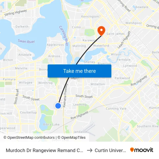 Murdoch Dr Rangeview Remand Centre to Curtin University map