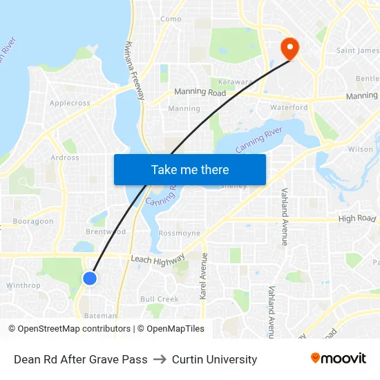 Dean Rd After Grave Pass to Curtin University map