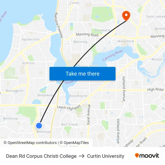 Dean Rd Corpus Christi College to Curtin University map