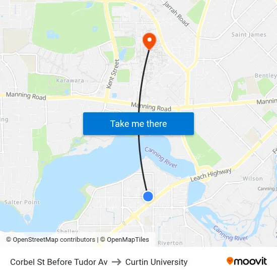 Corbel St Before Tudor Av to Curtin University map