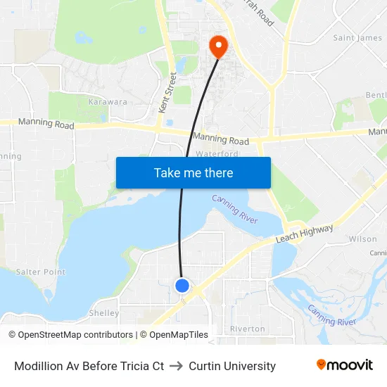Modillion Av Before Tricia Ct to Curtin University map