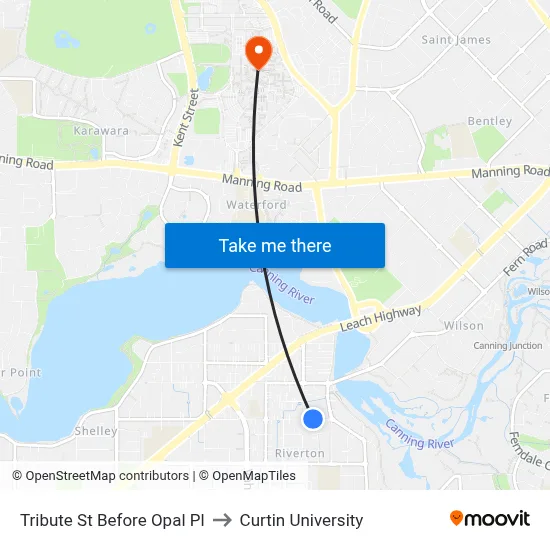 Tribute St Before Opal Pl to Curtin University map