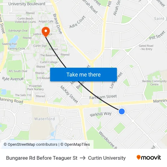 Bungaree Rd Before Teaguer St to Curtin University map