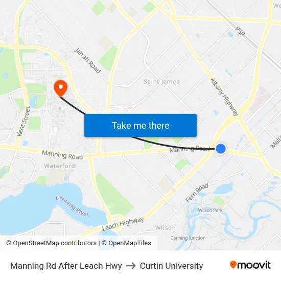 Manning Rd After Leach Hwy to Curtin University map