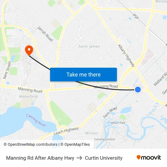 Manning Rd After Albany Hwy to Curtin University map