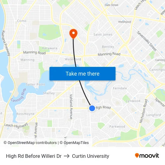 High Rd Before Willeri Dr to Curtin University map