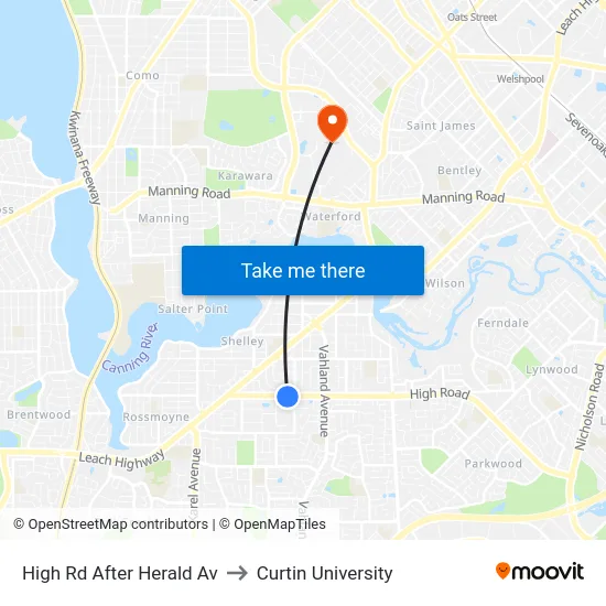 High Rd After Herald Av to Curtin University map