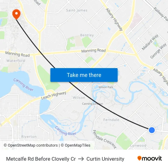 Metcalfe Rd Before Clovelly Cr to Curtin University map
