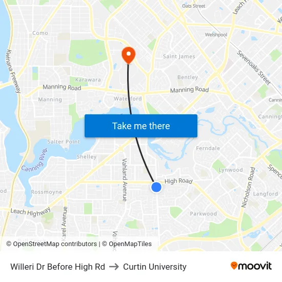 Willeri Dr Before High Rd to Curtin University map