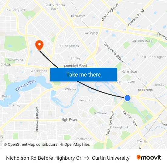 Nicholson Rd Before Highbury Cr to Curtin University map