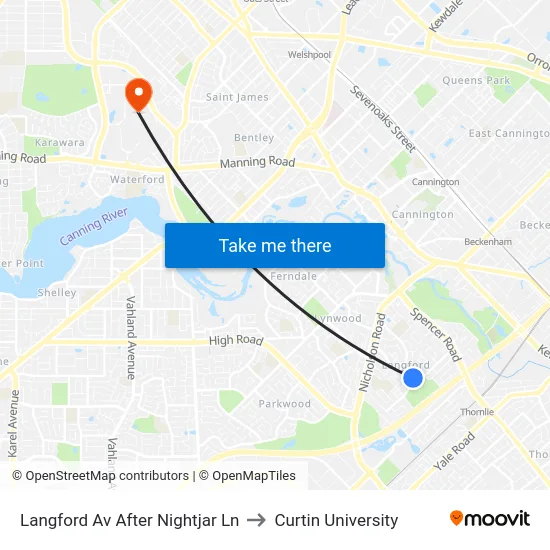 Langford Av After Nightjar Ln to Curtin University map