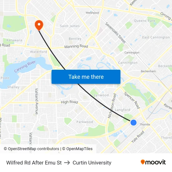 Wilfred Rd After Emu St to Curtin University map