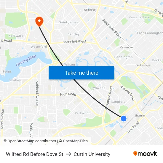 Wilfred Rd Before Dove St to Curtin University map