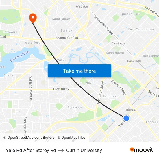 Yale Rd After Storey Rd to Curtin University map