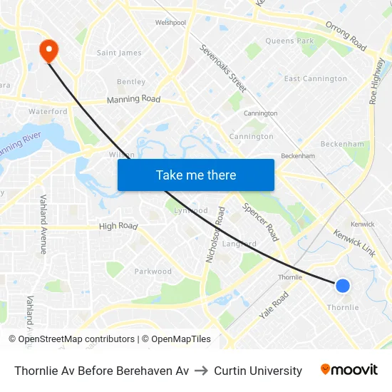 Thornlie Av Before Berehaven Av to Curtin University map