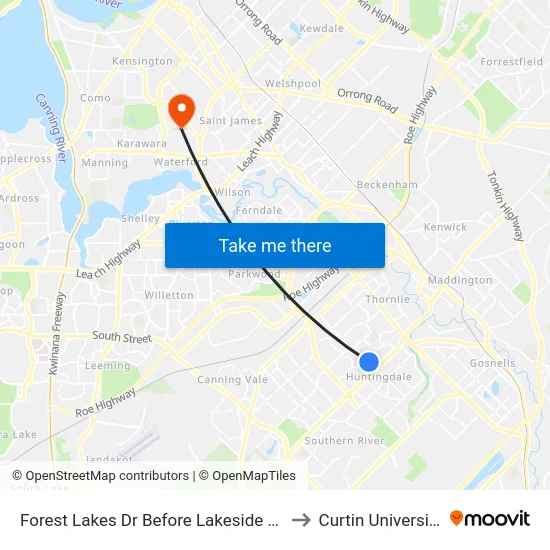 Forest Lakes Dr Before Lakeside Dr to Curtin University map