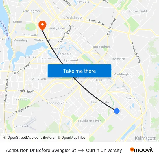 Ashburton Dr Before Swingler St to Curtin University map