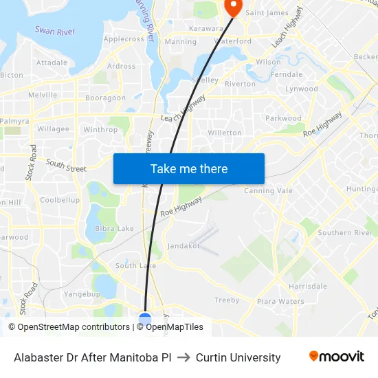 Alabaster Dr After Manitoba Pl to Curtin University map