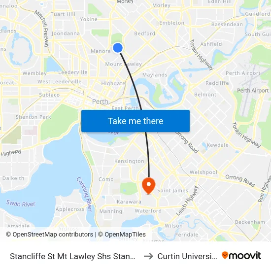 Stancliffe St Mt Lawley Shs Stand 1 to Curtin University map