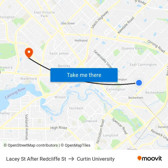 Lacey St After Redcliffe St to Curtin University map