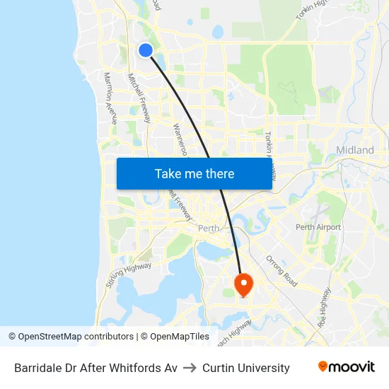 Barridale Dr After Whitfords Av to Curtin University map