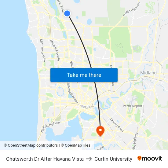 Chatsworth Dr After Havana Vista to Curtin University map