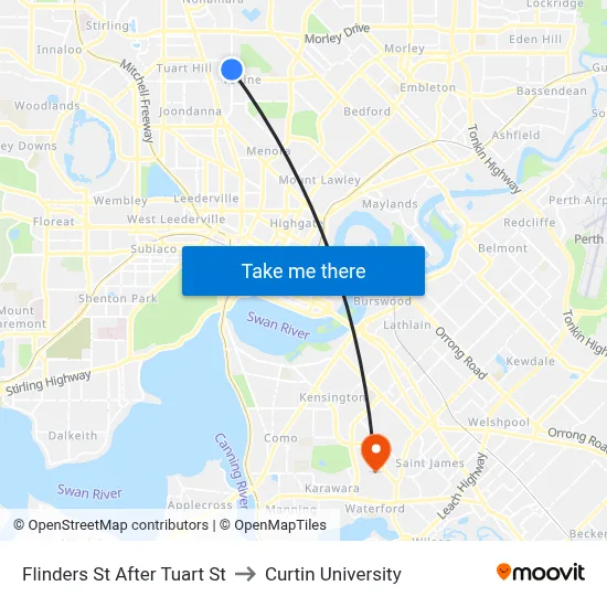 Flinders St After Tuart St to Curtin University map