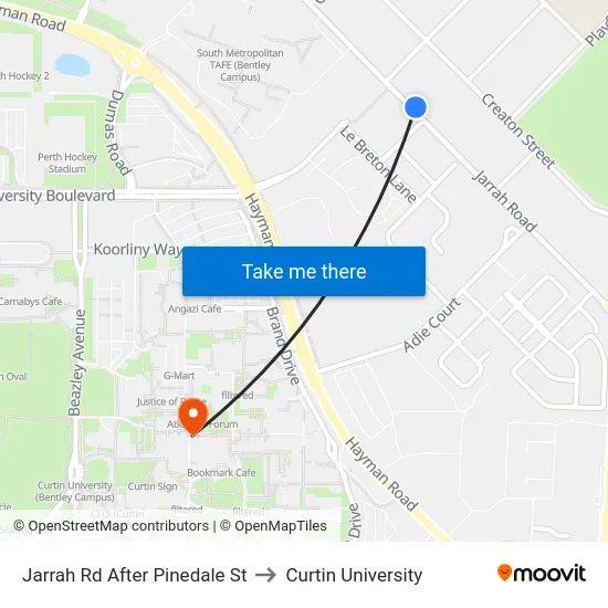 Jarrah Rd After Pinedale St to Curtin University map
