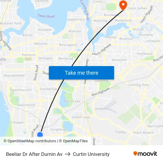 Beeliar Dr After Durnin Av to Curtin University map