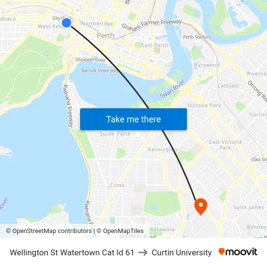 Wellington St Watertown Cat Id 61 to Curtin University map