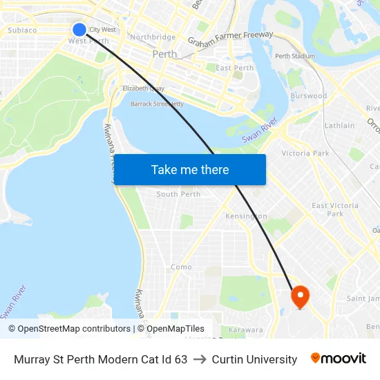 Murray St Perth Modern Cat Id 63 to Curtin University map