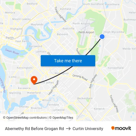 Abernethy Rd Before Grogan Rd to Curtin University map