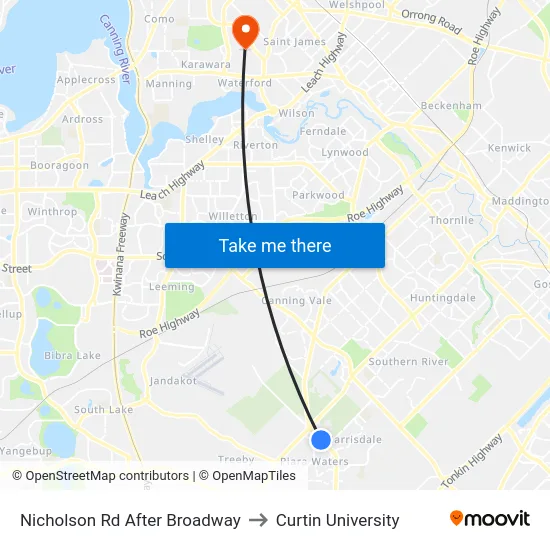 Nicholson Rd After Broadway to Curtin University map