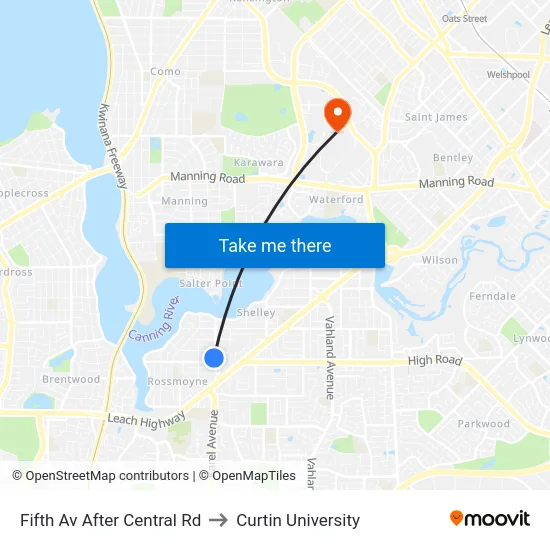 Fifth Av After Central Rd to Curtin University map