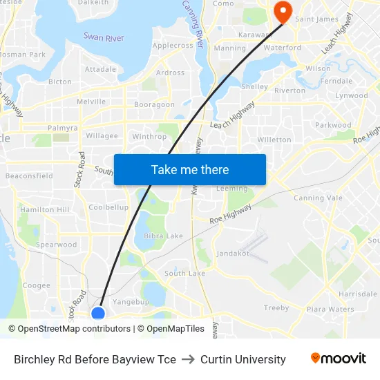 Birchley Rd Before Bayview Tce to Curtin University map