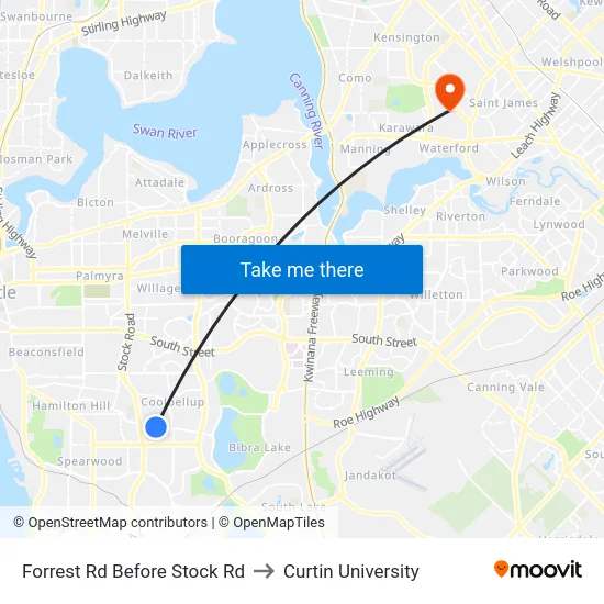 Forrest Rd Before Stock Rd to Curtin University map