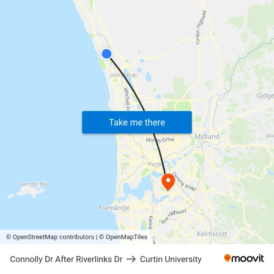 Connolly Dr After Riverlinks Dr to Curtin University map