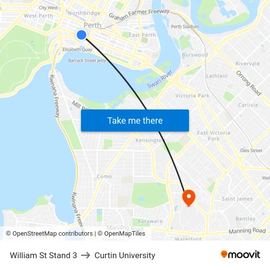 William St Stand 3 to Curtin University map