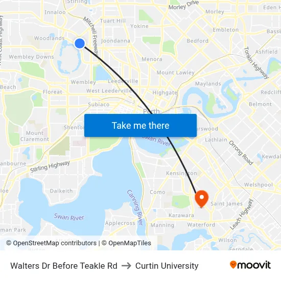 Walters Dr Before Teakle Rd to Curtin University map