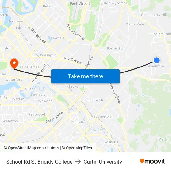 School Rd St Brigids College to Curtin University map