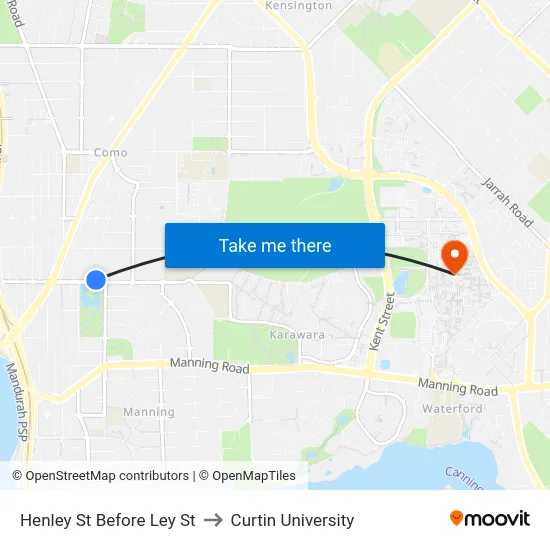 Henley St Before Ley St to Curtin University map